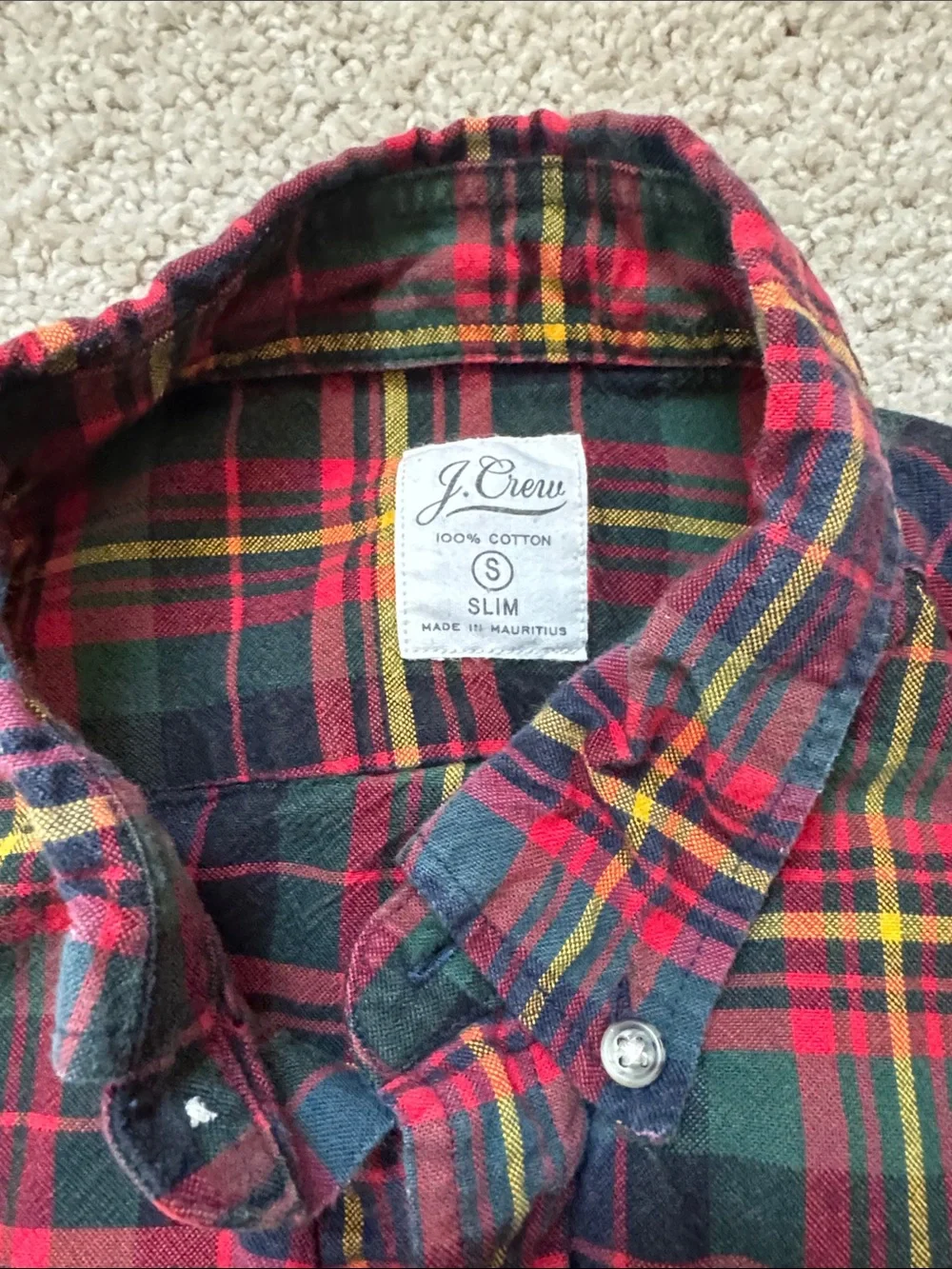 J. Crew Plaid Button-Down Slim Fit Shirt in Red, Green & Yellow